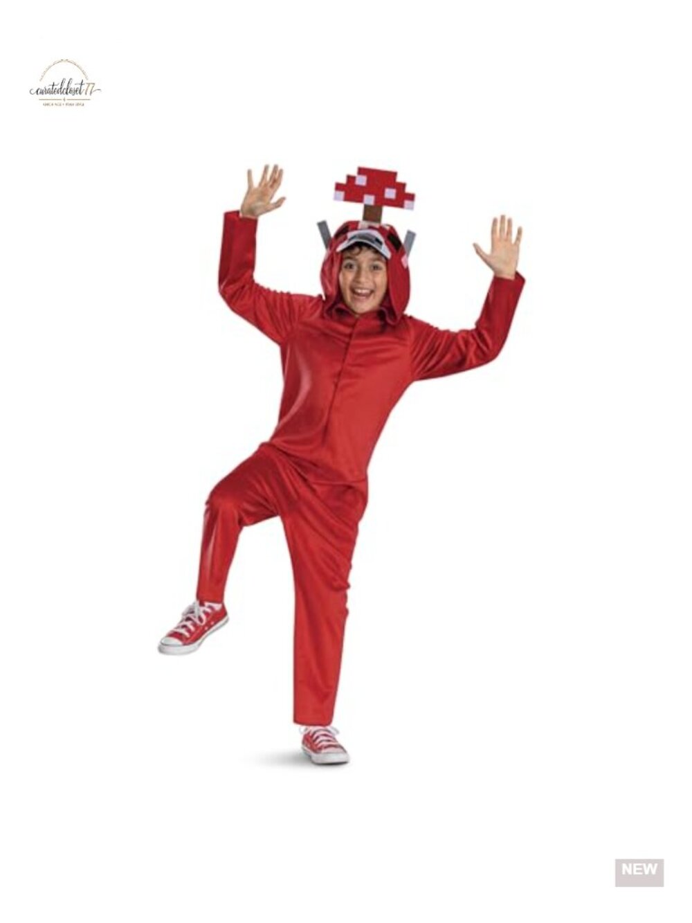 Minecraft Mooshroom Costume Kids Hooded Jumpsuit Halloween Cosplay Pretend Play